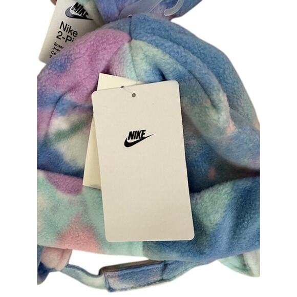 Nike Futura Fleece Trapper Hat & Mittens Set Blue Purple Green 2T-4T New - Picture 4 of 4